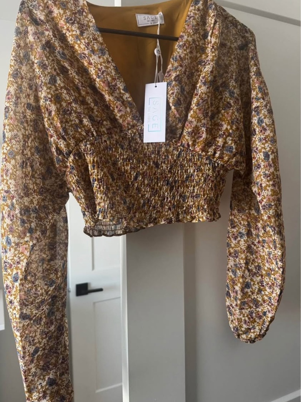 Sage the Label - Mustard Floral Smocked Cropped blouse